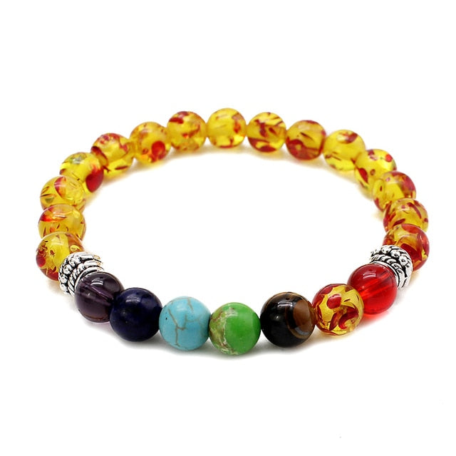 7 Chakra  Natural Lava Stone Tiger Eye Beads Bracelet