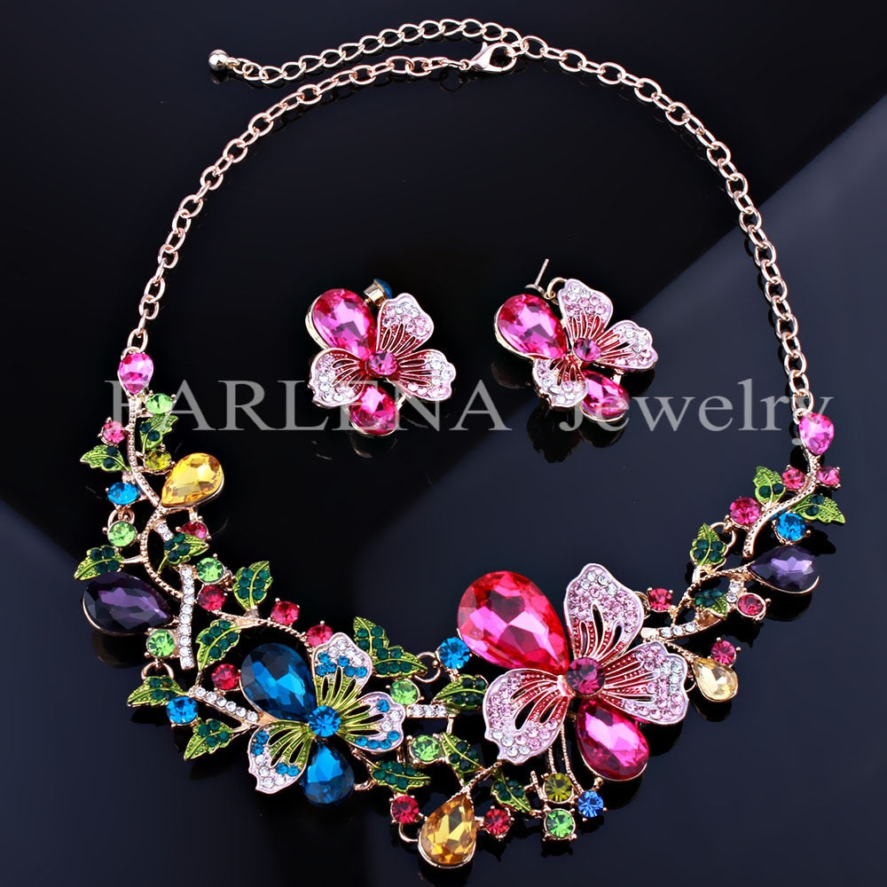Fashion Wedding Jewelry Color Crystal Rhinestones Necklace Earrings set
