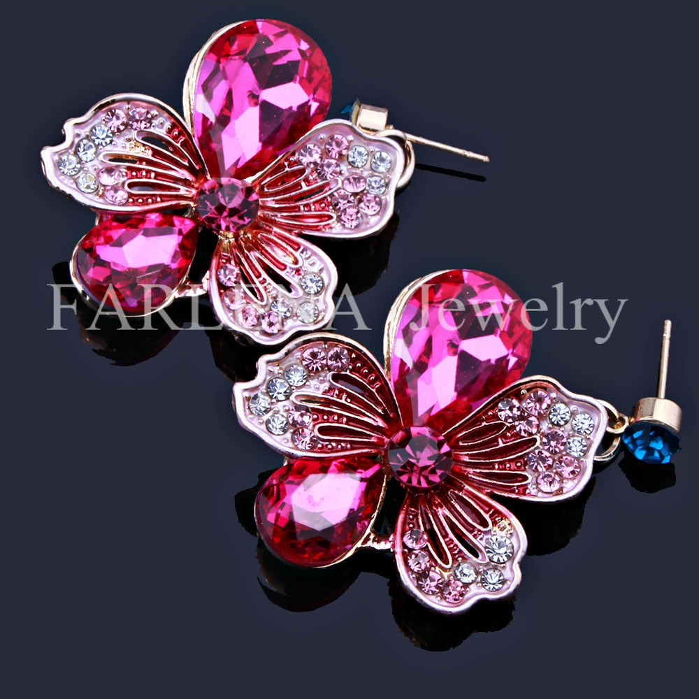 Fashion Wedding Jewelry Color Crystal Rhinestones Necklace Earrings set