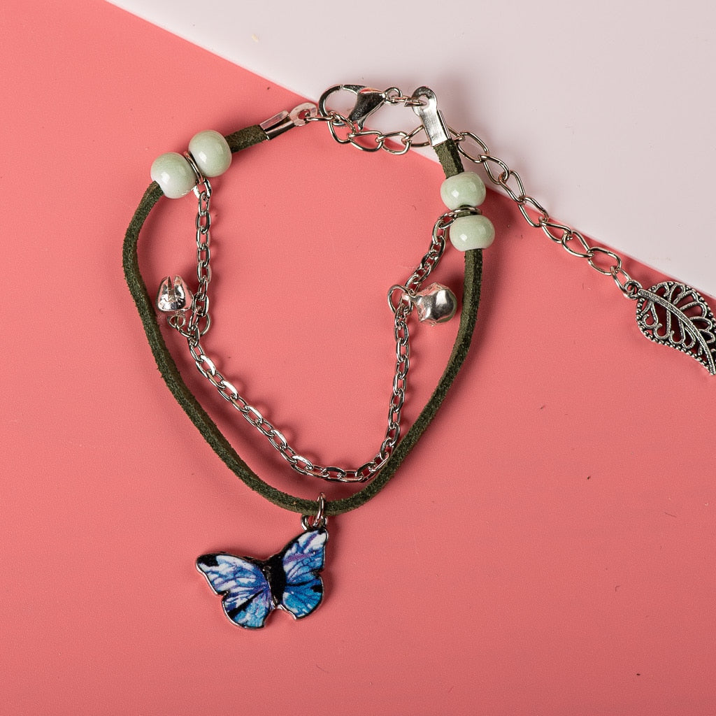 Cute Metal Drip Glaze Pendant Bracelet Hand-Wowen