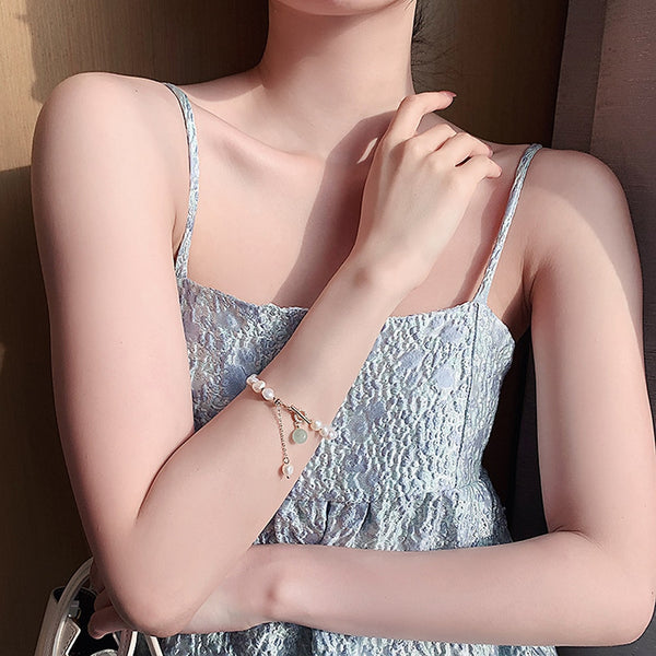 Pulsera clásica de moda con colgante de perla y piedra natural para mujer
