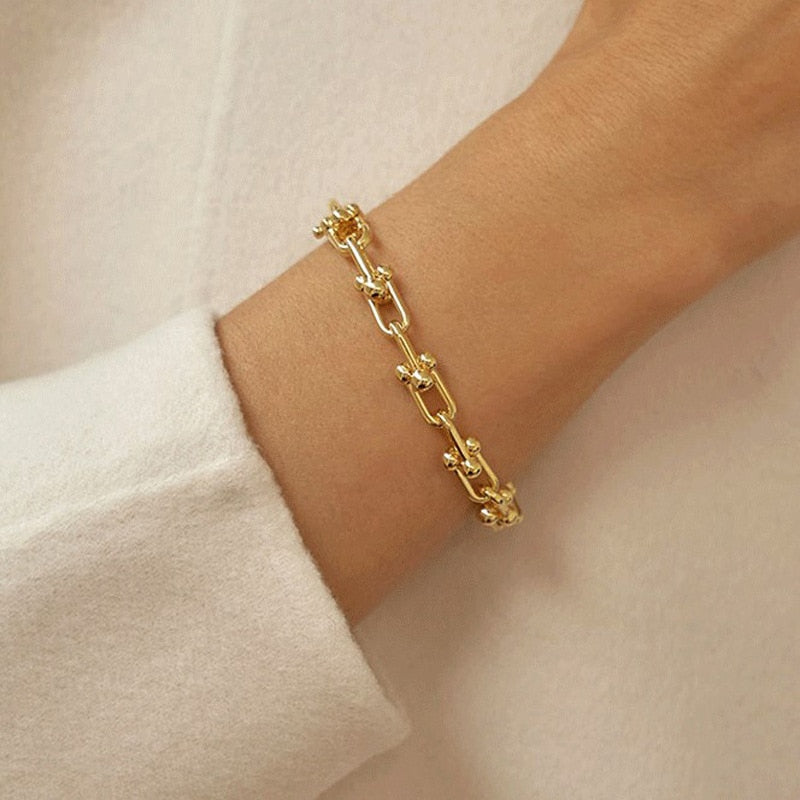 New HipHop U-shaped Stitching Necklace Earrings Bracelet Set