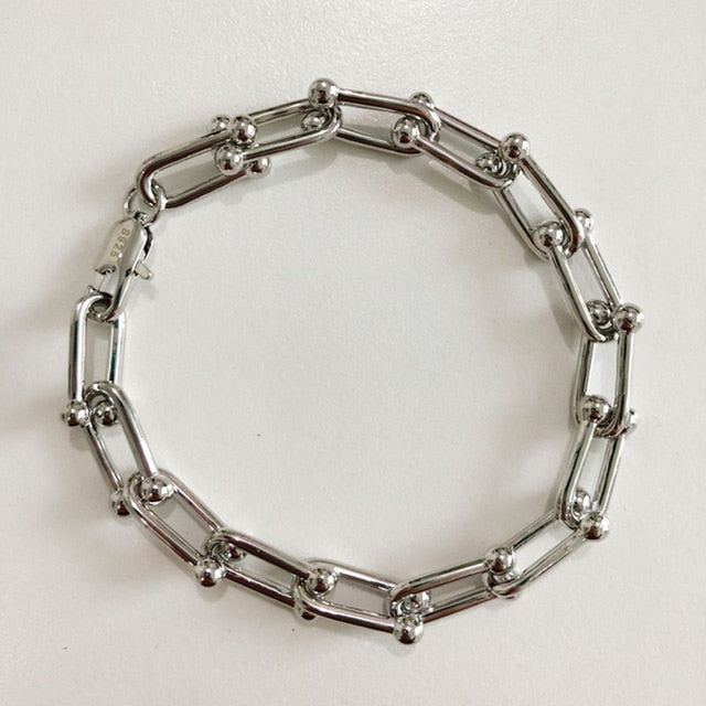 New HipHop U-shaped Stitching Necklace Earrings Bracelet Set