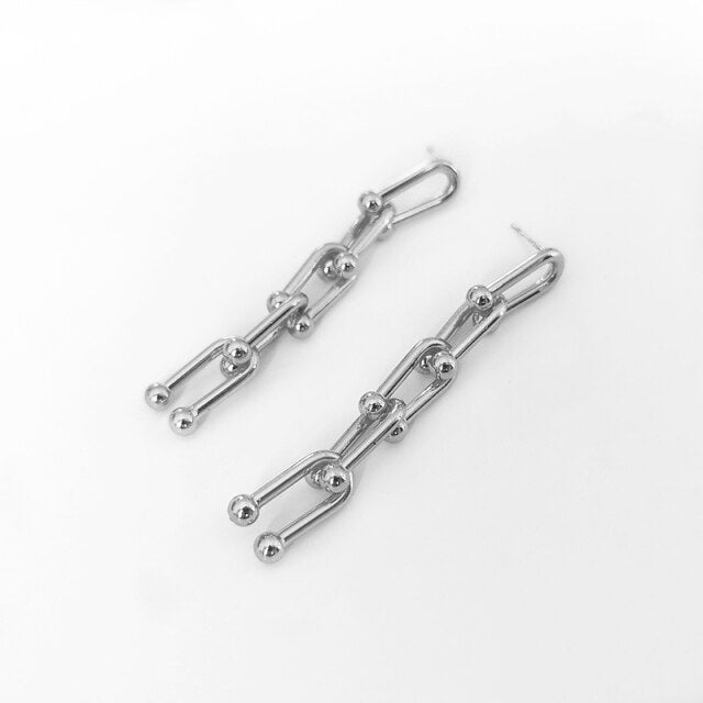 New HipHop U-shaped Stitching Necklace Earrings Bracelet Set