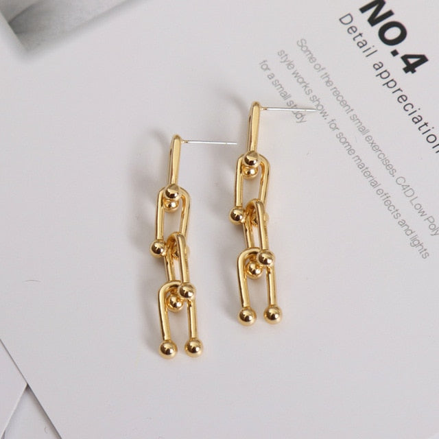 New HipHop U-shaped Stitching Necklace Earrings Bracelet Set