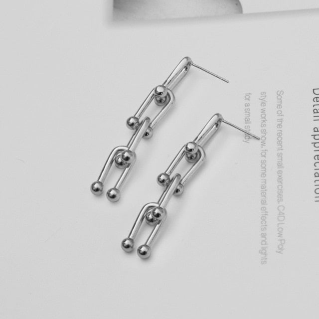 New HipHop U-shaped Stitching Necklace Earrings Bracelet Set