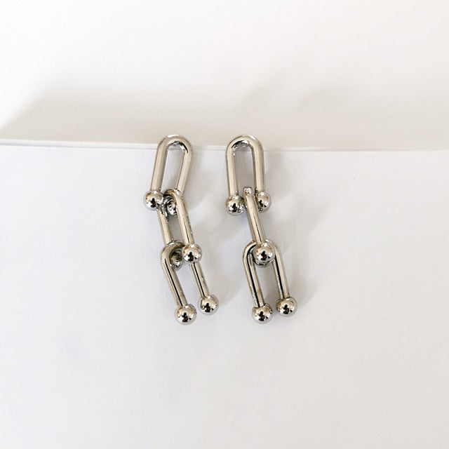 New HipHop U-shaped Stitching Necklace Earrings Bracelet Set