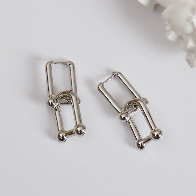 New HipHop U-shaped Stitching Necklace Earrings Bracelet Set