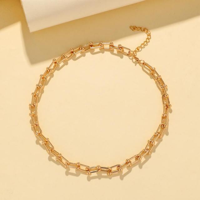 New HipHop U-shaped Stitching Necklace Earrings Bracelet Set