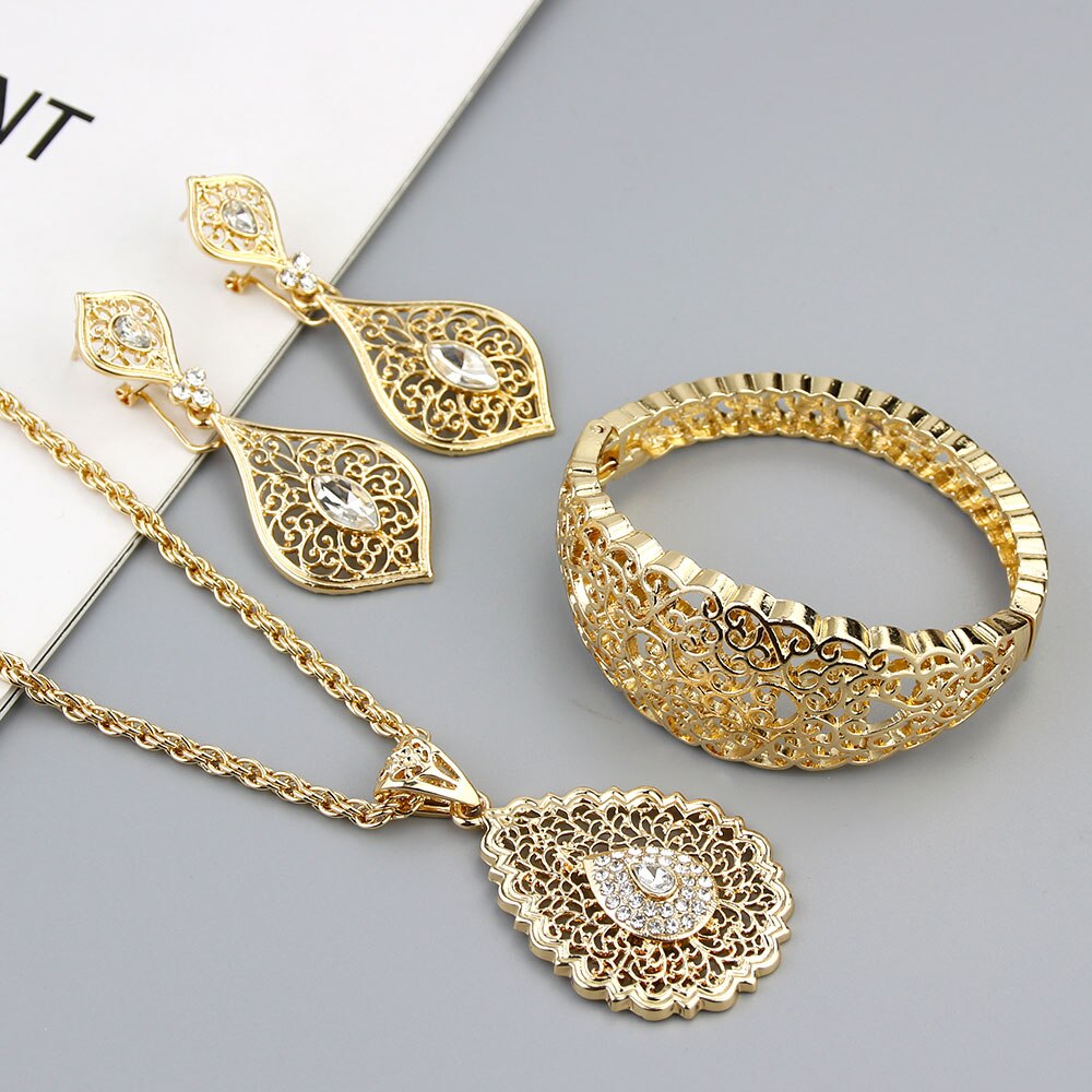 Women Earring Necklace Cuff Bracelet Wedding Jewelry Sets