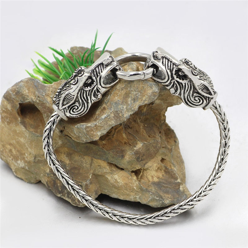 Vintage Tiger Head Viking Rune Bead Leather Bracelets