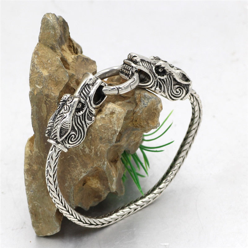 Vintage Tiger Head Viking Rune Bead Leather Bracelets