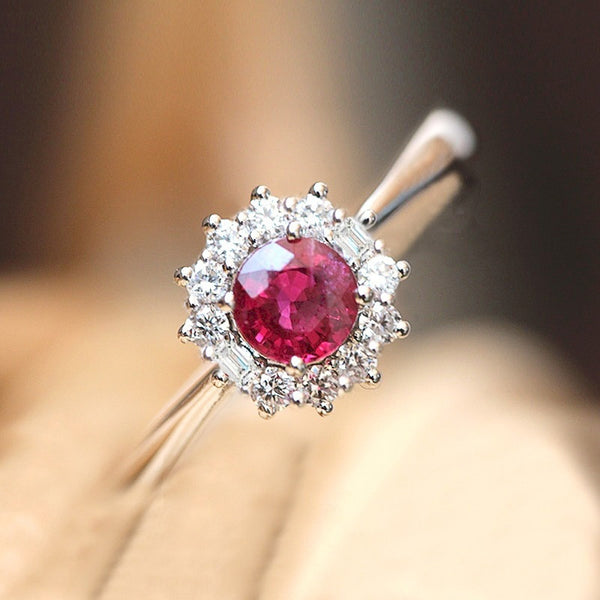 Rose Red Zircon Stone Rings For Women Vintage  Silver Color Promise Love Engagement Ring