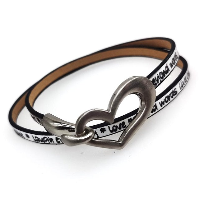 Newest Design Black Simple love Leather Charms Bracelet for Women