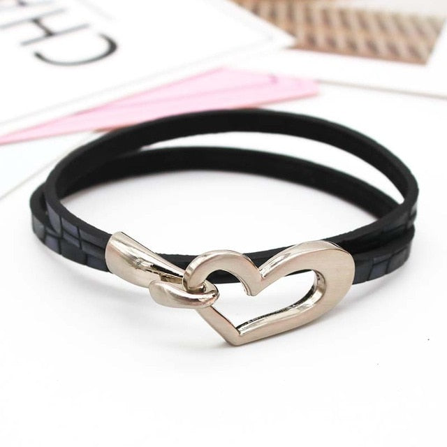 Newest Design Black Simple love Leather Charms Bracelet for Women
