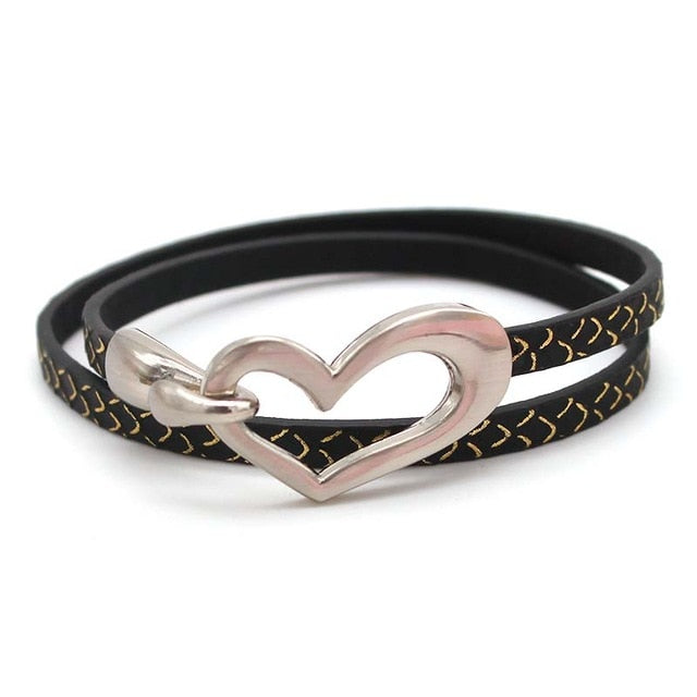 Newest Design Black Simple love Leather Charms Bracelet for Women