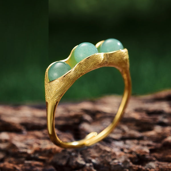 925 Sterling Silver 18K Gold Ring Creative Pea Pods Design Rings
