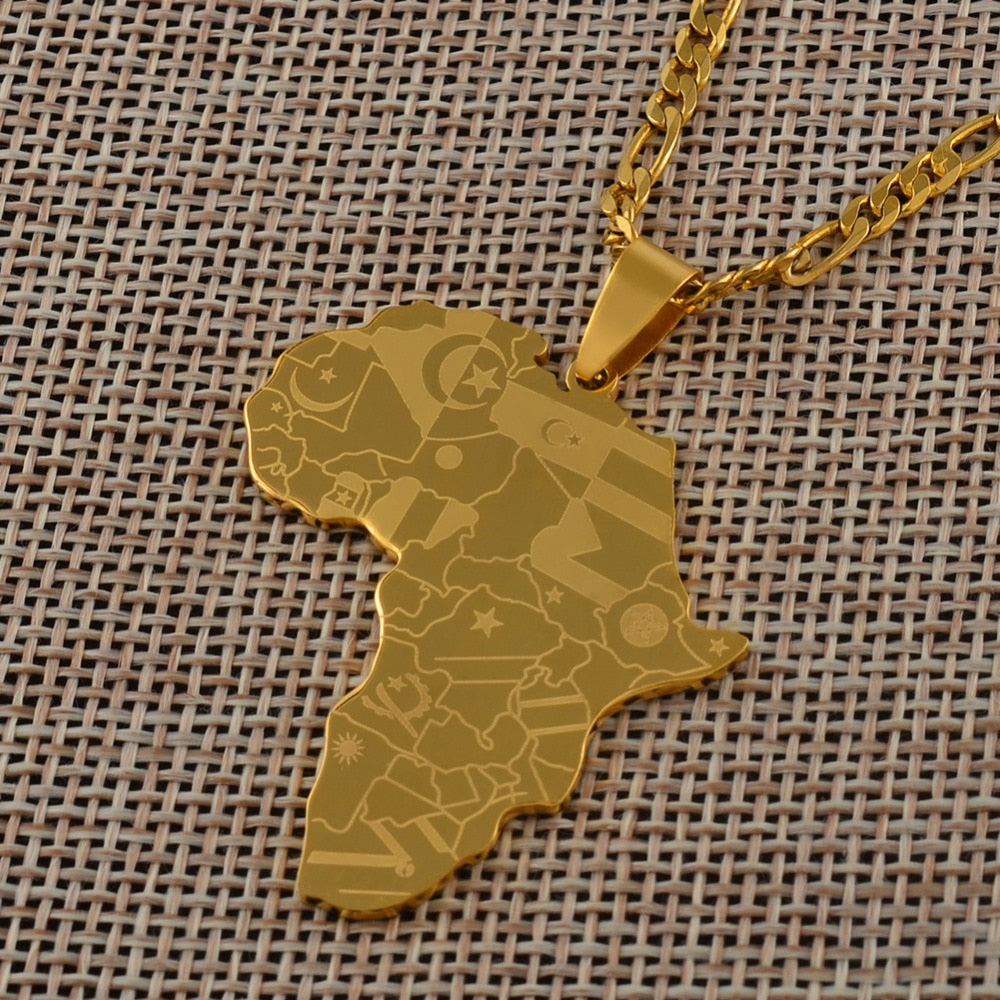 Silver Color/Gold Color Africa Map With Flag Pendant