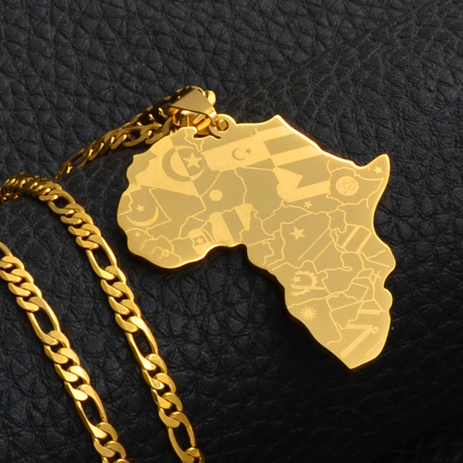 Silver Color/Gold Color Africa Map With Flag Pendant