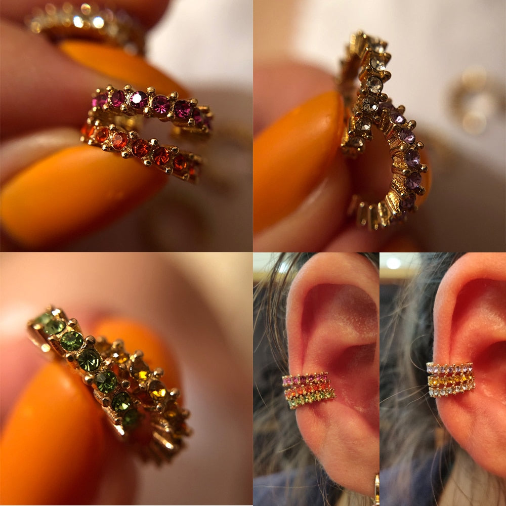Bohemia Stackable C Shaped CZ Rhinestone Small Earcuffs Clip