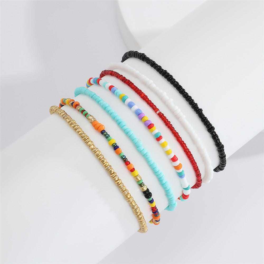 7Pcs/Set Bohemian Multicolor Beaded Chain Anklet Bracelet Set