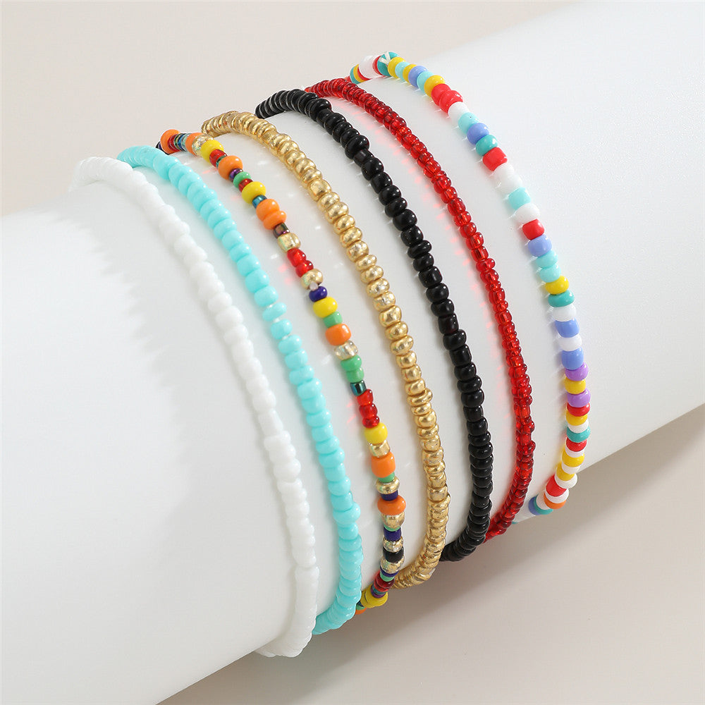 7Pcs/Set Bohemian Multicolor Beaded Chain Anklet Bracelet Set
