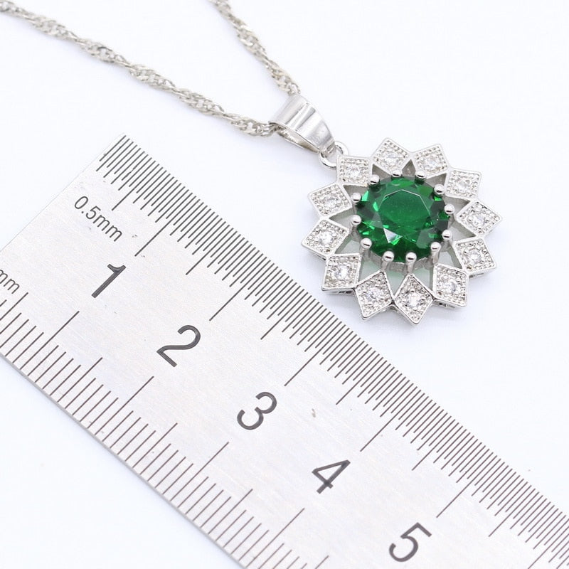 Green Crystal White Zirconia Silver Color Wedding Jewelry Sets