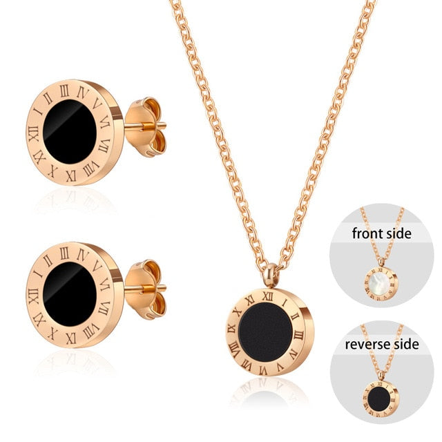 Luxury Elegant Roman Numeral Crystal Necklace Earrings Set