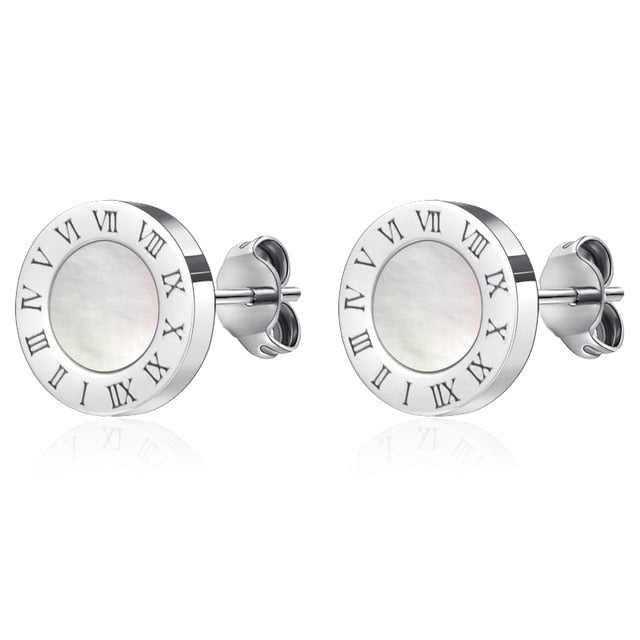 Luxury Elegant Roman Numeral Crystal Necklace Earrings Set