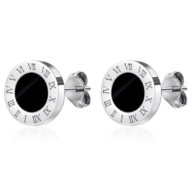 Luxury Elegant Roman Numeral Crystal Necklace Earrings Set