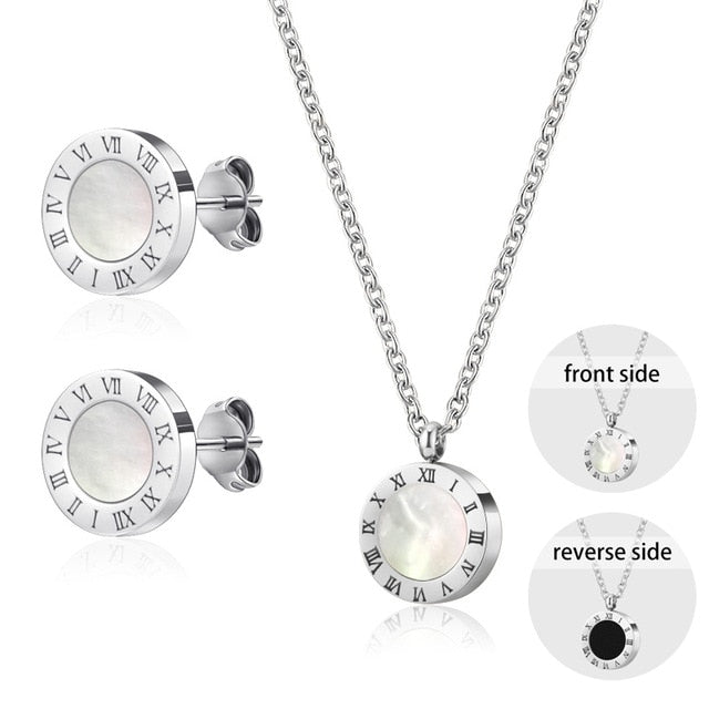 Luxury Elegant Roman Numeral Crystal Necklace Earrings Set