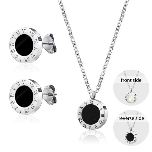 Luxury Elegant Roman Numeral Crystal Necklace Earrings Set