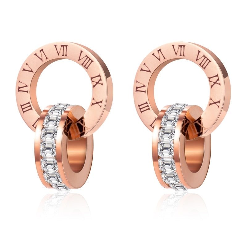 Luxury Elegant Roman Numeral Crystal Necklace Earrings Set