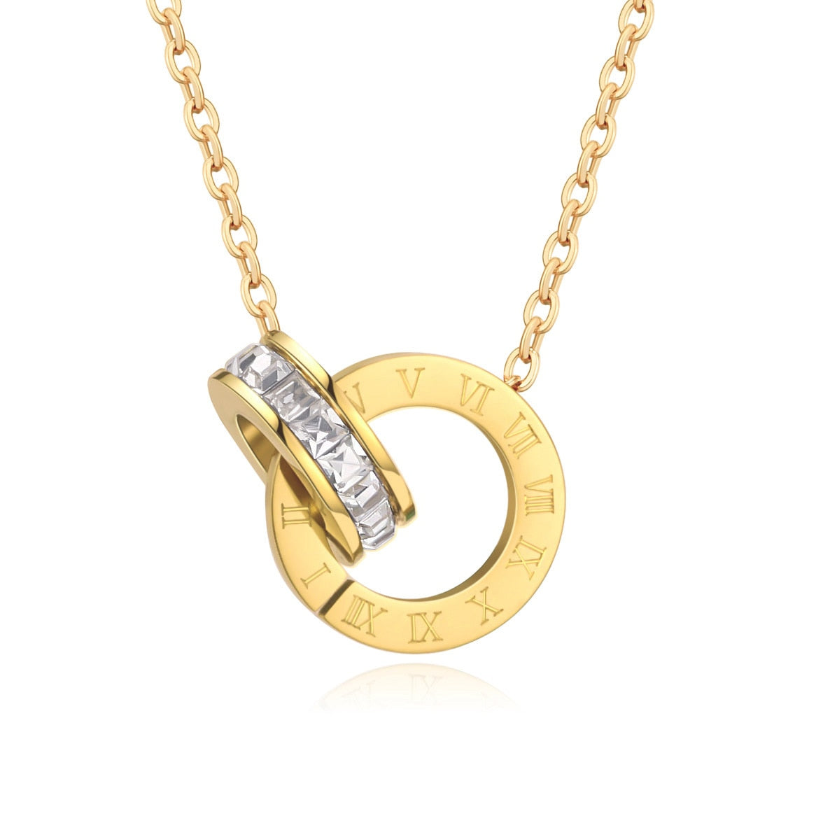 Luxury Elegant Roman Numeral Crystal Necklace Earrings Set