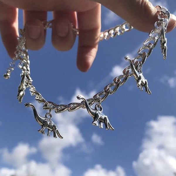 Colgante vintage de metal con forma de dinosaurio estilo Harajuku gótico punk