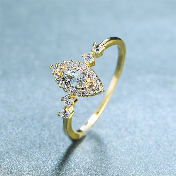 Luxury Female White Crystal Stone Ring Yellow Gold Thin Wedding Rings