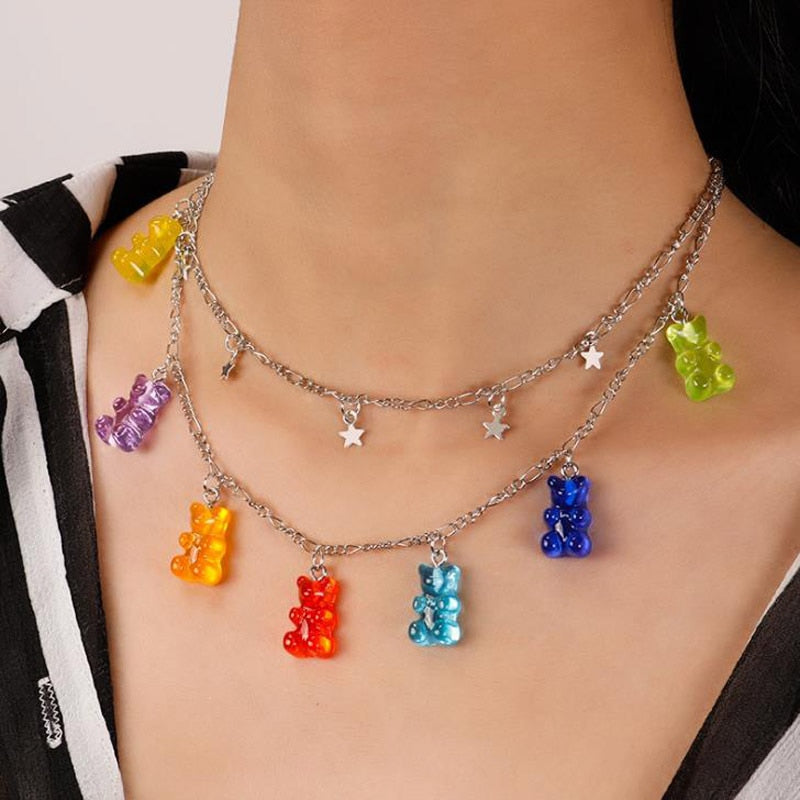 Candy Color Gummy Mini Bear Necklace