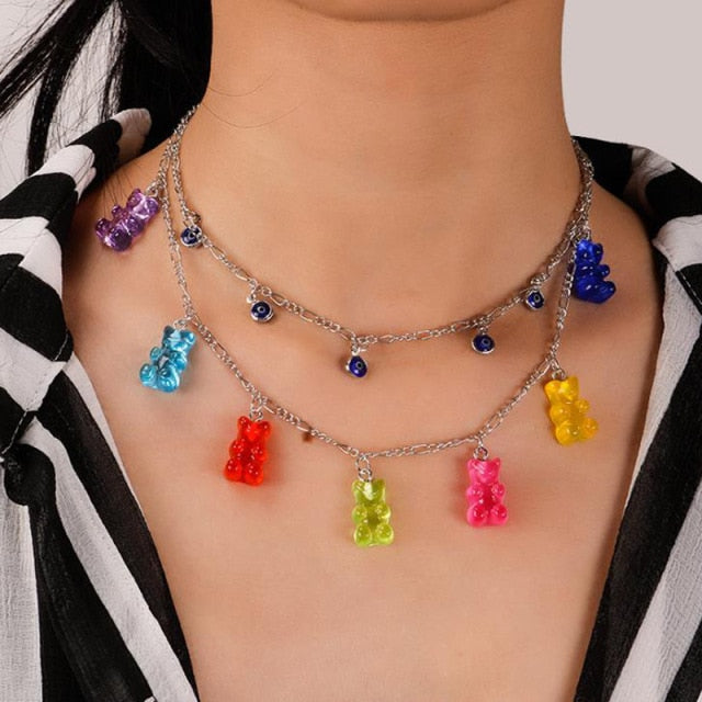 Candy Color Gummy Mini Bear Necklace