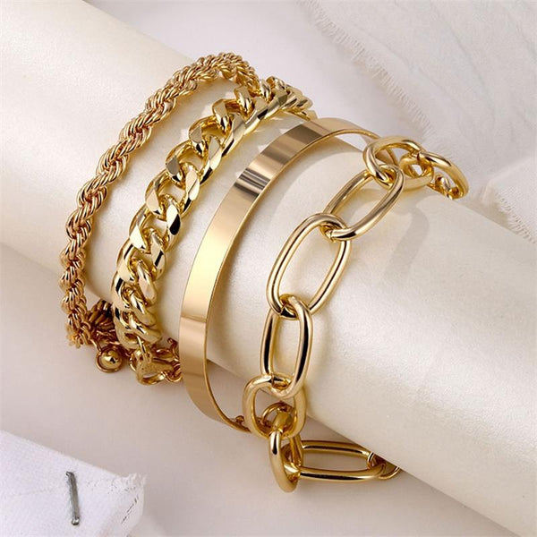 Conjunto de pulseras de cadena cubana estilo punk para mujer