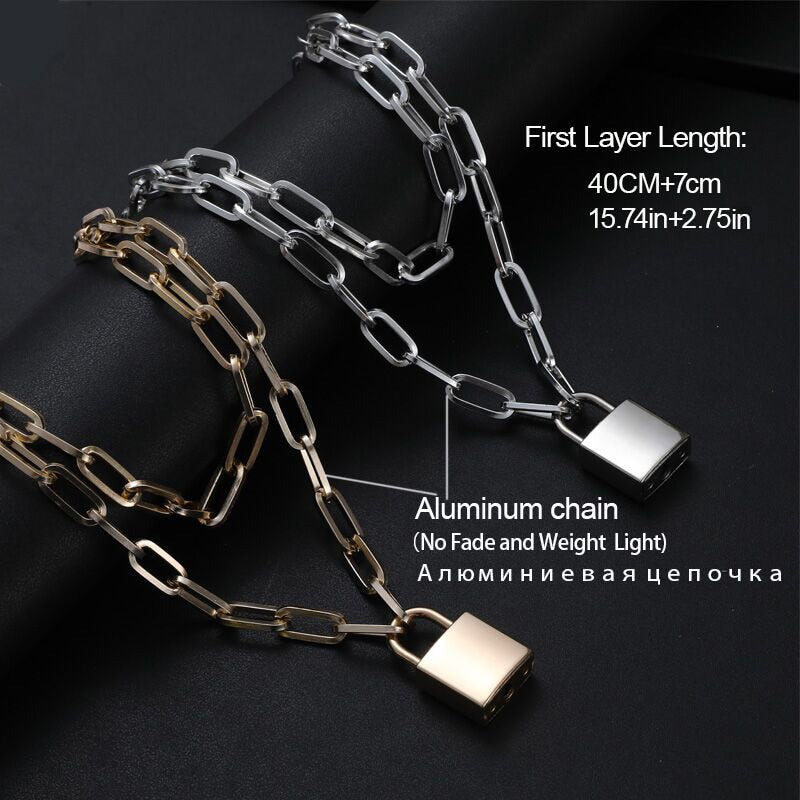 Lock Chain Necklace With A Padlock Pendants
