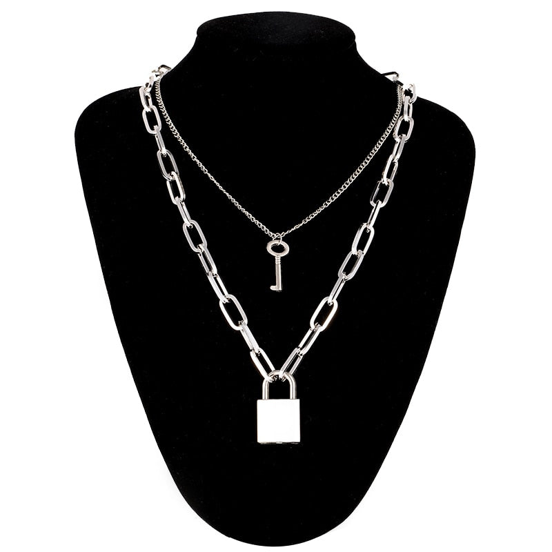 Lock Chain Necklace With A Padlock Pendants