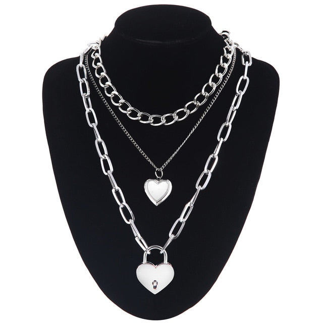 Lock Chain Necklace With A Padlock Pendants
