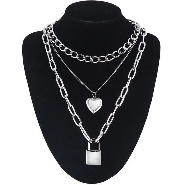 Lock Chain Necklace With A Padlock Pendants