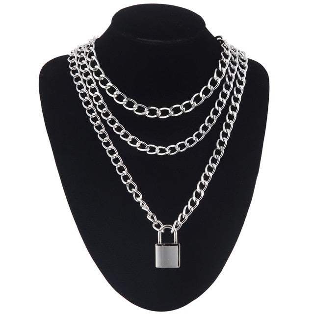 Lock Chain Necklace With A Padlock Pendants