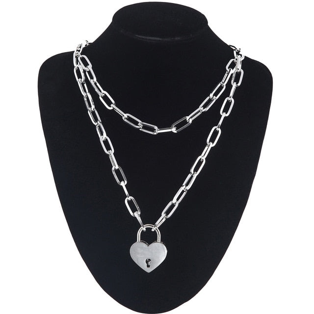 Lock Chain Necklace With A Padlock Pendants