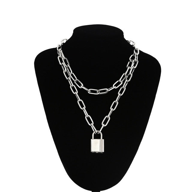 Lock Chain Necklace With A Padlock Pendants