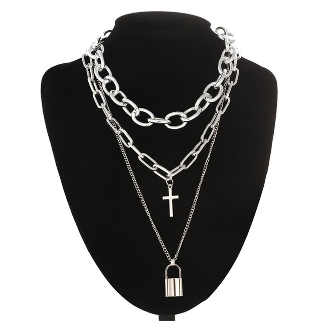 Lock Chain Necklace With A Padlock Pendants