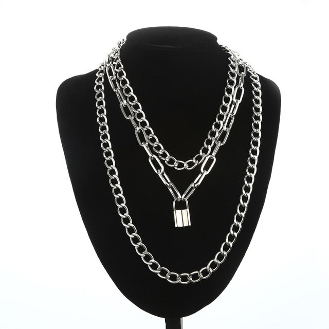 Lock Chain Necklace With A Padlock Pendants
