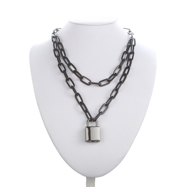 Lock Chain Necklace With A Padlock Pendants