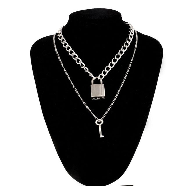 Lock Chain Necklace With A Padlock Pendants